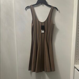 bebe tan and navy Patterned Mini Dress